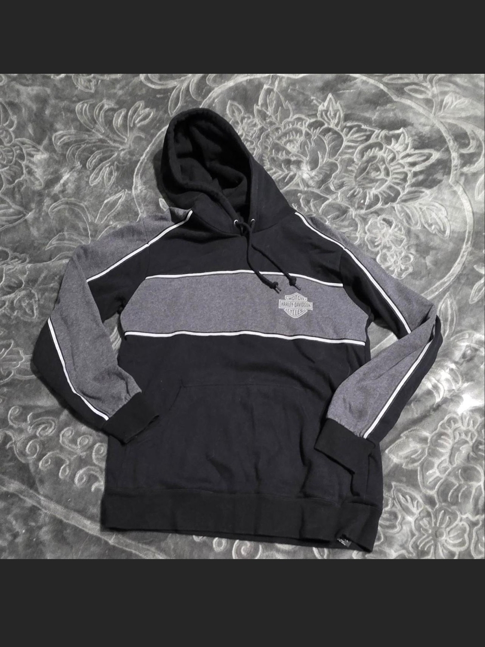 Harley-Davidson Black and Gray Hooded Pullover Sweatshirt